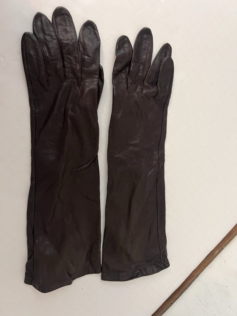 Aris Brown Leather Opera Dress Gloves Womens Size 8 Nylon Lined Vintage